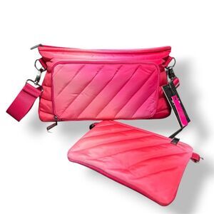 New Think Royln Bank Street XL Crossbody Bag Pink Fuchsia Ombre Quilted RFID